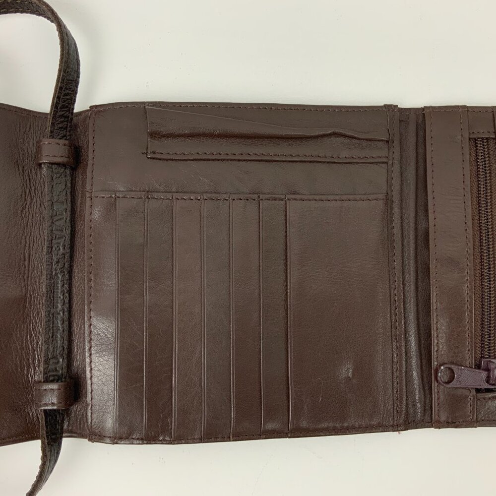 Vintage Perlina New York Brown Genuine Leather Crossbody Bag Organizer - Picture 12 of 16